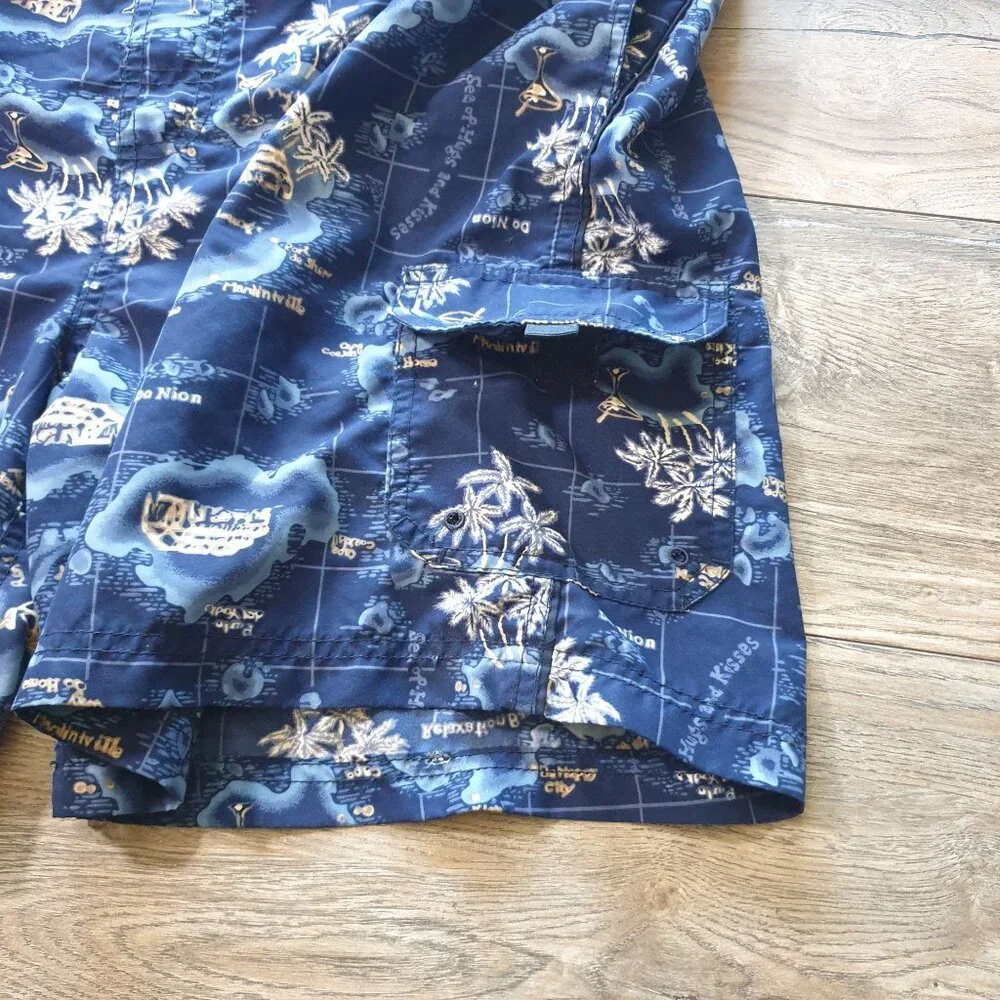 Sand N Sun Men Blue Hawaiian Map Print Swim Trunk L Mesh Liner Pockets Beach 40